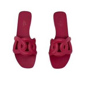 Hermes Oran Aloha Chaine Rubber Sandals Rose Baie 38